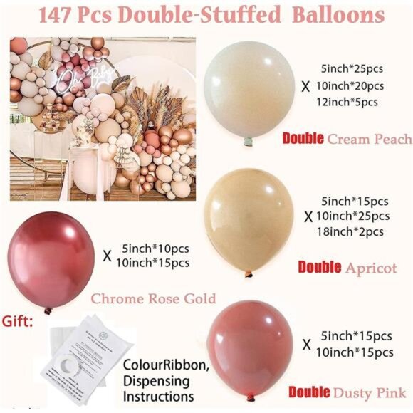 Boho Balloon Garland Arch Kit - 147Pcs Balloon Arch Kit Pastel Pink Balloon - Picture 2 of 7